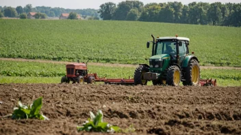 En person som arbeider i et jorde med en traktor i bakgrunnen, med fokus på bærekraftig landbruk.