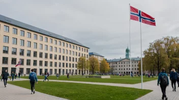 Et universitetsområde med studenter som går, symboliserer sammenhengen mellom universiteter og politikk.