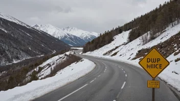 En fjellvei med en varslingsskilt som indikerer at den er uframkommelig.