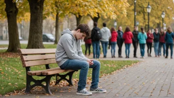 En person som sitter alene på en benk, ser trist og isolert ut.