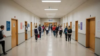 En videregående skole i Norge med elever som går i gangen.