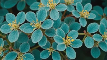 Et bilde av en plante med blå-grønne blader og blomster, som viser tilstedeværelsen av cyanina-pigment.