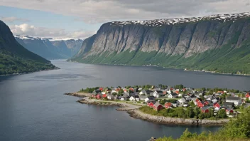 Et pittoreskt norsk kystlandskap med en liten bosetning.