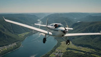 En person som flyr et fly, med et naturskjønt landskap nedenfor.