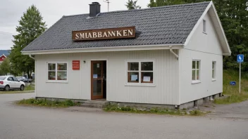 En liten bank i en landsby, som tilbyr begrensede tjenester til lokale kunder.