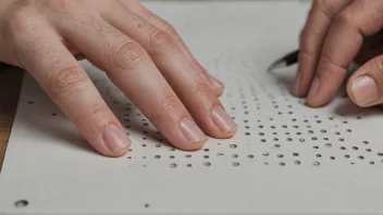 En persons fingre følger over hevede Braille-punkter på et hvitt ark