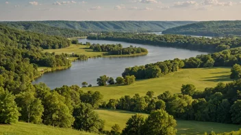 Et malerisk landskap av Ohios landsbygd med rullende åser, fredelige innsjøer og historiske landemerker