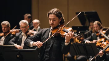 En solobratsjist som spiller på scenen med et stort orkester i bakgrunnen