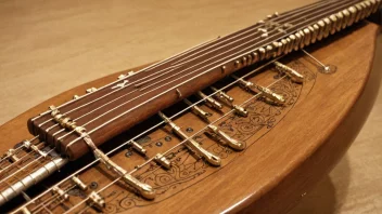 En tradisjonell norsk munnharpa, med en rik trekropp og intrikate metallstrenger.