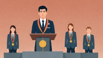 En person som står på bunnen av et podium, symboliserer sisteplass.