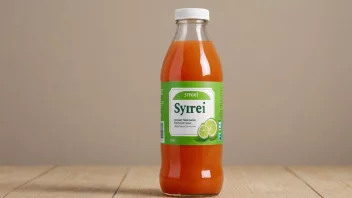 En flaske juice med etikett som indikerer at den er syrefri.