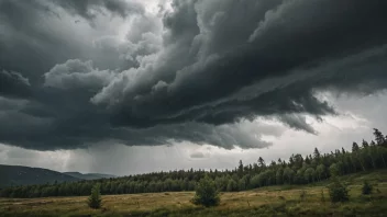 En kraftig vind blåser gjennom en norsk skog, og får trærne til å svaie og grener til å brekke.