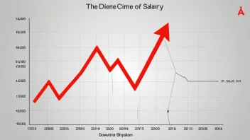 En graf som viser en nedgang i inntekt eller lønn over tid, med en rød pil som peker nedover.