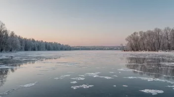 Et fredelig vinterlandskap med en frossen innsjø og trær.