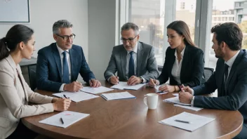 En gruppe ledere sitter rundt et bord og diskuterer og brainstormer ideer.