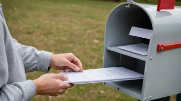 En person sender et dokument gjennom en postkasse eller en digital portal, som illustrerer handlingen innsend.