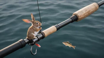 En fiskestang med en bunnsnøre festet til kroken, med en fisk som biter på agnet.