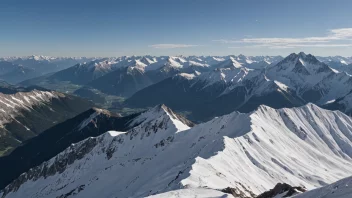 En majestetisk fjellkjede med snødekte topper og frodige grønne daler.