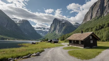 Et fjellmuseum i Norge med en tradisjonell trebygning og et storslått fjellandskap i bakgrunnen.