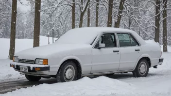 En bil dekket i et tykt lag med snø, med bare vinduene og speilene synlige.