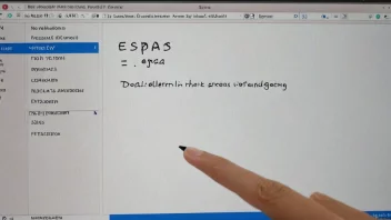 En person som skriver en tekst på en dataskjerm med ordet Espas på skjermen.