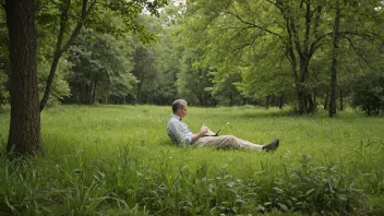 Et fredelig bilde av en person i en naturlig omgivelse, fri fra innflytelsen av aviser og medier.