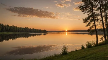 En vakker gullfarget solnedgang over et fredelig landskap.