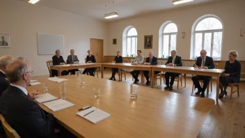 En gruppe mennesker sitter rundt et bord i en kirke, diskuterer og fattar beslutninger