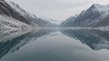 Et frosset vann i Norge med snødekte fjell i bakgrunnen.