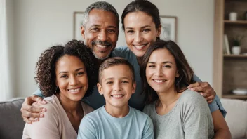 En varm og inkluderende scene av en familie som har gjennomgått prosessen med stebarnadopsjon.