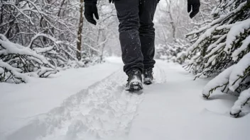 En person som sliter med å gå i dyp snø.