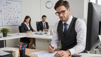 En person i en profesjonell setting, som et kontor, som utfører oppgaver eller tjenester for en annen part.