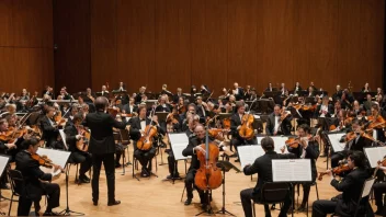 En konsert med en solobratsjist på scenen, omgitt av et orkester.