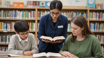 En person leser en bok med veiledning fra en lærer.