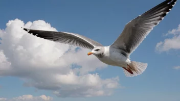 En gråmåse flyr over havet, med vingene spredt vidt og fjærene rufset av vinden.