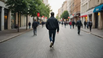 En person som går raskt og slurvete vekk fra en situasjon, med et uskarpt bakgrunn.