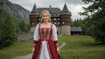 En prinsesse i en tradisjonell norsk kjole.