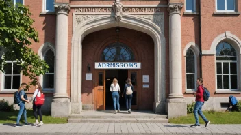 Et bilde av et universitet eller en høyskole med en skilt som sier 'Inntak' på norsk.