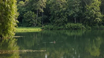 En fredelig scene av en person som fisker i en innsjø, omgitt av natur.