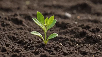 En liten plante som vokser ut av jorden med grønne blader og en tynn stamme.