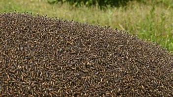 En sverm av flygende insekter i en landlig setting.