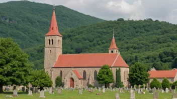 En steinkirke i en landlig setting