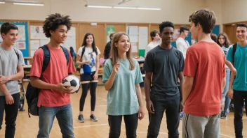 En gruppe unge mennesker i en skole, som representerer aldersgruppen 13-16 år.