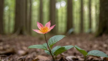 Et lite, fargerikt blad eller blomst som vokser i en naturlig omgivelse.