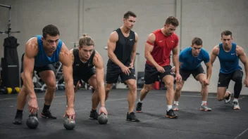 En gruppe utøvere under trening, forbereder seg til en konkurranse eller kamp.