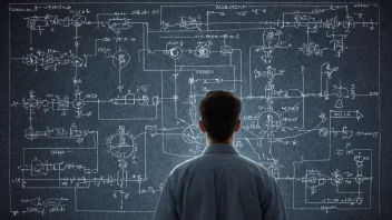 En person som arbeider med høyspennings elektriske systemer, med en bakgrunn av elektriske diagrammer og ligninger.