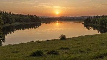 En vakker gullfarvet solnedgang over et fredelig landskap.