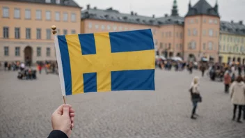 En person med et svensk flagg i bakgrunnen, som representerer deres svenske opphav eller tilknytning.