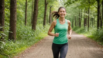 En person løper i en naturlig omgivelse, og viser fordelen av aerob trening.