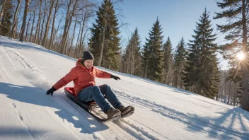 En person som sladdes ned en glatt bakke på en sled.